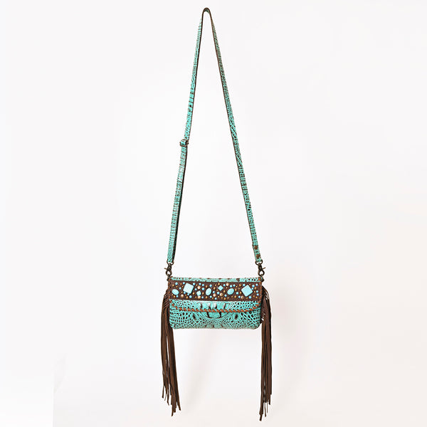 ADBG1241 American Darling Western Crossbody Handbag with Fringe - Crocodile Embossed Genuine Leather Purse