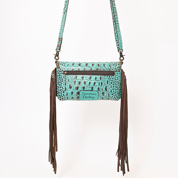 ADBG1241 American Darling Western Crossbody Handbag with Fringe - Crocodile Embossed Genuine Leather Purse