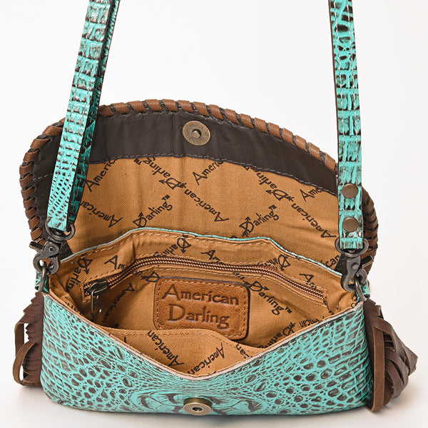 ADBG1241 American Darling Western Crossbody Handbag with Fringe - Crocodile Embossed Genuine Leather Purse