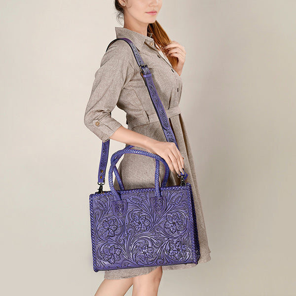 ADBG1131 American Darling Hand Tooled Leather Tote Bag -Western Floral Carved Purse
