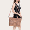 ADBG1246 American Darling Western Hand-Tooled Leather Tote Bag Genuine Floral Carved Tote