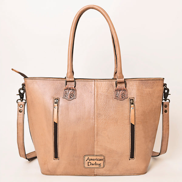 ADBG1246 American Darling Western Hand-Tooled Leather Tote Bag Genuine Floral Carved Tote