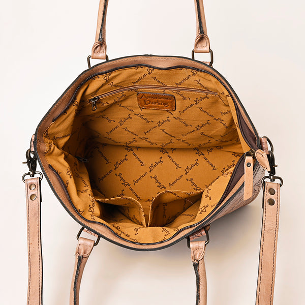 ADBG1246 American Darling Western Hand-Tooled Leather Tote Bag Genuine Floral Carved Tote