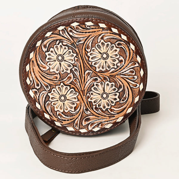 ADBGA426 American Darling Handcrafted Tooled Leather Floral Canteen Crossbody Bag