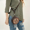 ADBGA426 American Darling Handcrafted Tooled Leather Floral Canteen Crossbody Bag