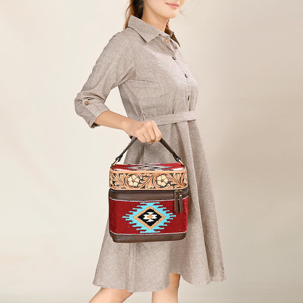 ADBGA427 American Darling Hand Tooled Leather & Saddle Blanket Western Jewelry Case