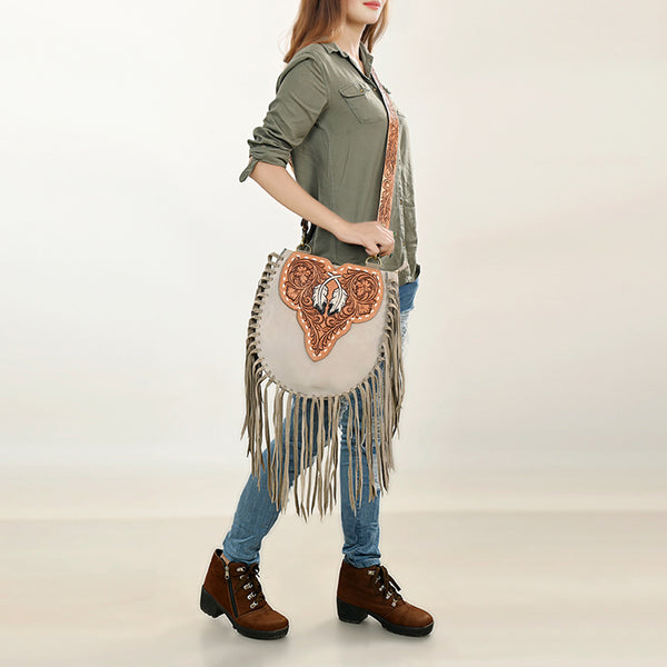 ADBGA431 American Darling Suede Fringe Hand Tooled Leather Large Cross body Bag