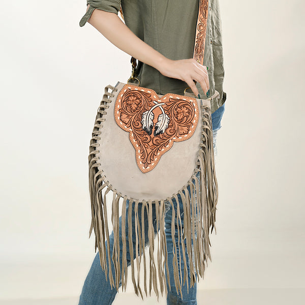 ADBGA431 American Darling Suede Fringe Hand Tooled Leather Large Cross body Bag