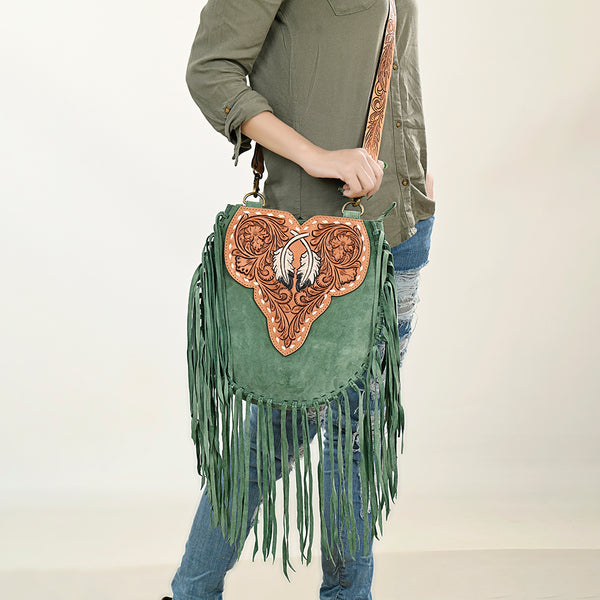 ADBGA431 American Darling Suede Fringe Hand Tooled Leather Large Cross body Bag