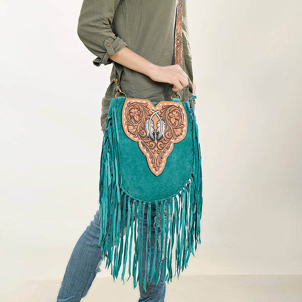 ADBGA431 American Darling Suede Fringe Hand Tooled Leather Large Cross body Bag