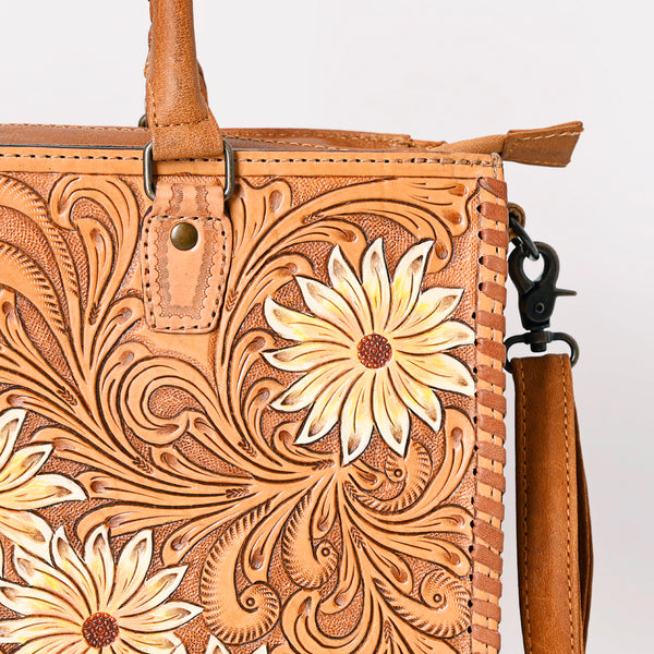 ADBG235 American Darling Western Leather Tote Bag - Hand Tooled Floral Carved Braided Purse
