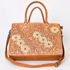 ADBG235 American Darling Western Leather Tote Bag - Hand Tooled Floral Carved Braided Purse