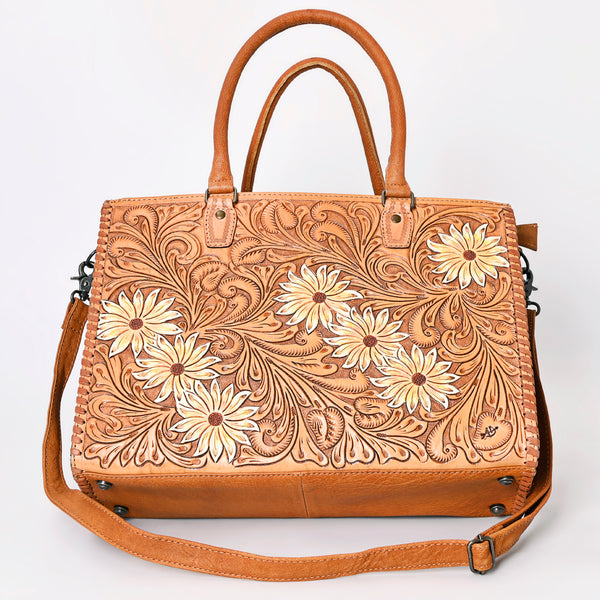 ADBG235 American Darling Western Leather Tote Bag - Hand Tooled Floral Carved Braided Purse