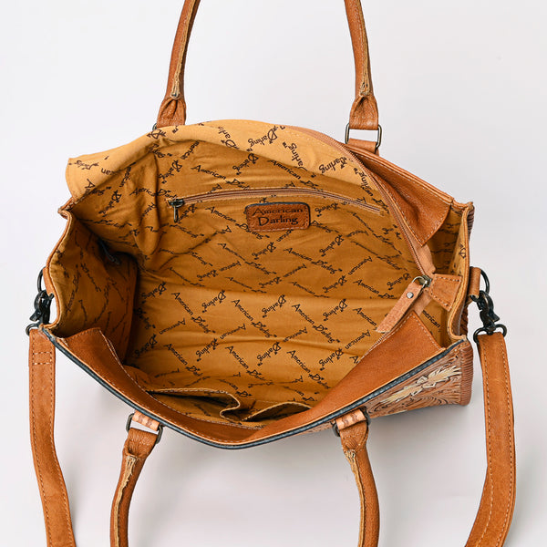 ADBG235 American Darling Western Leather Tote Bag - Hand Tooled Floral Carved Braided Purse