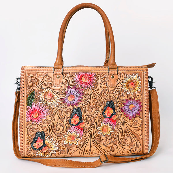 ADBG235 American Darling Western Leather Tote Bag - Hand Tooled Floral Carved Braided Purse