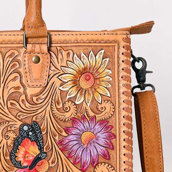 ADBG235 American Darling Western Leather Tote Bag - Hand Tooled Floral Carved Braided Purse