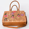 ADBG235 American Darling Western Leather Tote Bag - Hand Tooled Floral Carved Braided Purse