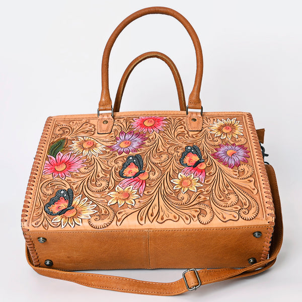 ADBG235 American Darling Western Leather Tote Bag - Hand Tooled Floral Carved Braided Purse