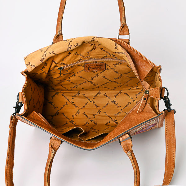 ADBG235 American Darling Western Leather Tote Bag - Hand Tooled Floral Carved Braided Purse