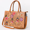 ADBG235 American Darling Western Leather Tote Bag - Hand Tooled Floral Carved Braided Purse