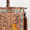 ADBG235 American Darling Western Leather Tote Bag - Hand Tooled Floral Carved Braided Purse