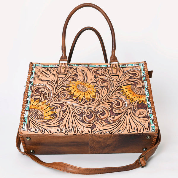 ADBG235 American Darling Western Leather Tote Bag - Hand Tooled Floral Carved Braided Purse