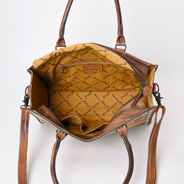 ADBG235 American Darling Western Leather Tote Bag - Hand Tooled Floral Carved Braided Purse