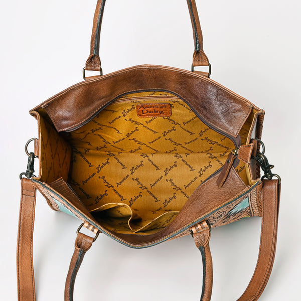 ADBG235 American Darling Western Leather Tote Bag - Hand Tooled Floral Carved Braided Purse