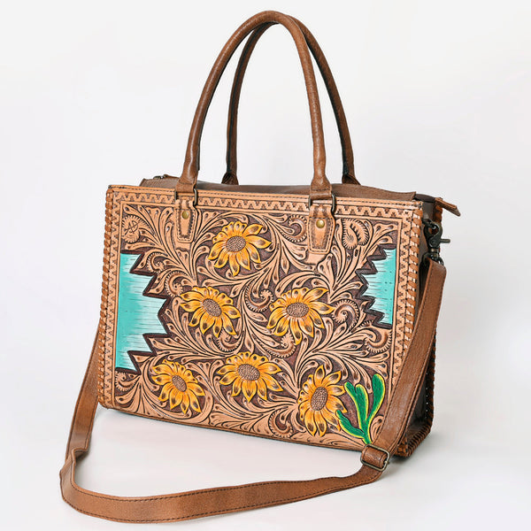 ADBG235 American Darling Western Leather Tote Bag - Hand Tooled Floral Carved Braided Purse