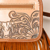ADBG1247 American Darling Western Genuine Leather Hand-Tooled Fringe Fanny Pack -Women Western Belt Bag