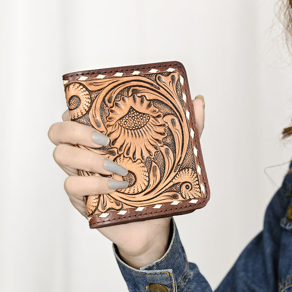 ADBG1249 American Darling Hand-Tooled Western Leather Wallet Bag -Floral Carved Genuine Leather Women Wallet