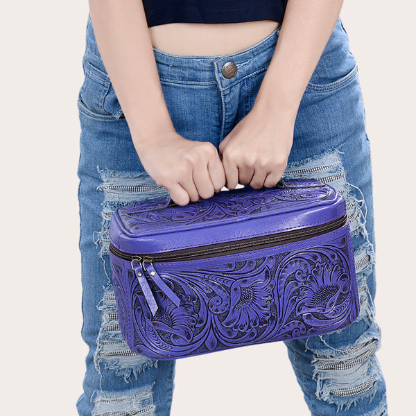 ADBG1251 American Darling Hand Tooled Leather Jewelry Case -Western Travel Bag
