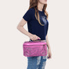 ADBG1251 American Darling Hand Tooled Leather Jewelry Case -Pink Western Travel Bag