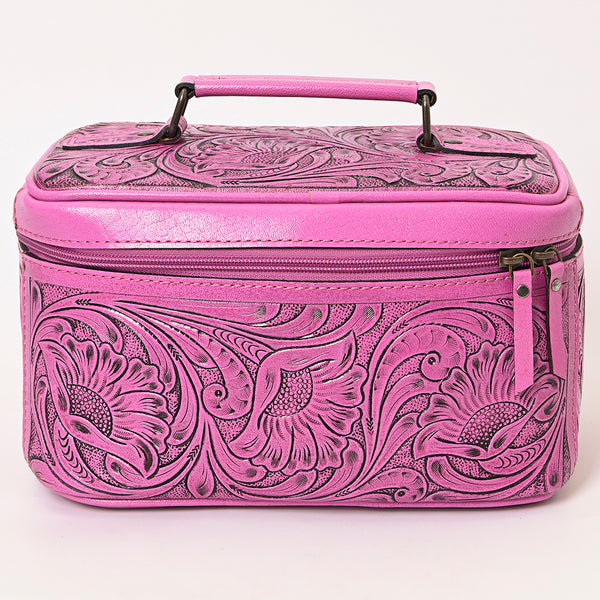 ADBG1251 American Darling Hand Tooled Leather Jewelry Case -Pink Western Travel Bag