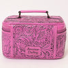 ADBG1251 American Darling Hand Tooled Leather Jewelry Case -Pink Western Travel Bag