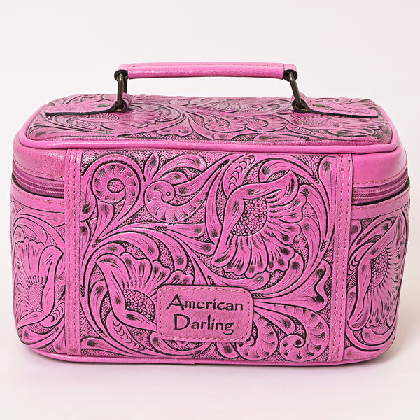 ADBG1251 American Darling Hand Tooled Leather Jewelry Case -Pink Western Travel Bag