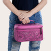 ADBG1251 American Darling Hand Tooled Leather Jewelry Case -Pink Western Travel Bag