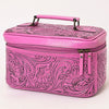 ADBG1251 American Darling Hand Tooled Leather Jewelry Case -Pink Western Travel Bag