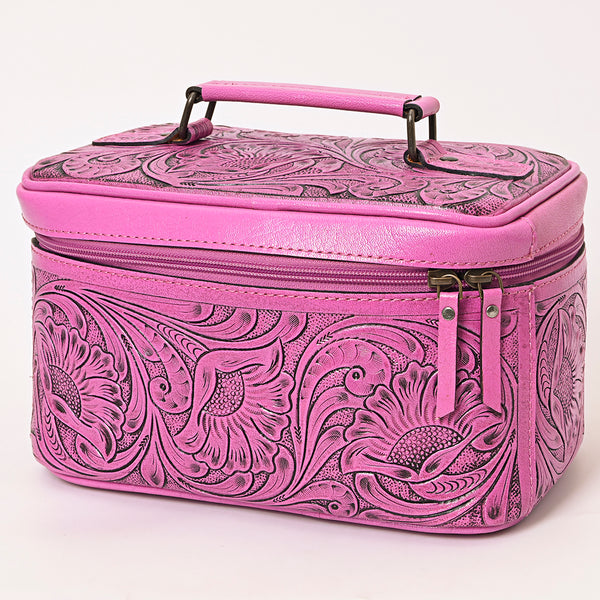 ADBG1251 American Darling Hand Tooled Leather Jewelry Case -Pink Western Travel Bag