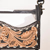 ADBG1256 American Darling Hand-Tooled Leather Clear Western Crossbody Bag with Fringe - Genuine Leather