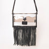 ADBG1256 American Darling Hand-Tooled Leather Clear Western Crossbody Bag with Fringe - Genuine Leather