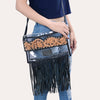 ADBG1256 American Darling Hand-Tooled Leather Clear Western Crossbody Bag with Fringe - Genuine Leather
