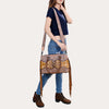 ADBG1258 American Darling Hand-Tooled Leather & Hair-On Cowhide Western Tote Bag with Fringe - Genuine Leather