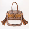 ADBG1258 American Darling Hand-Tooled Leather & Hair-On Cowhide Western Tote Bag with Fringe - Genuine Leather