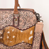 ADBG1258 American Darling Hand-Tooled Leather & Hair-On Cowhide Western Tote Bag with Fringe - Genuine Leather