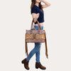 ADBG1258 American Darling Hand-Tooled Leather & Hair-On Cowhide Western Tote Bag with Fringe - Genuine Leather