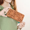 ADBG1269 American Darling Hand-Tooled Genuine Leather Western Wallet Handbag - Floral Carved Women Wallet