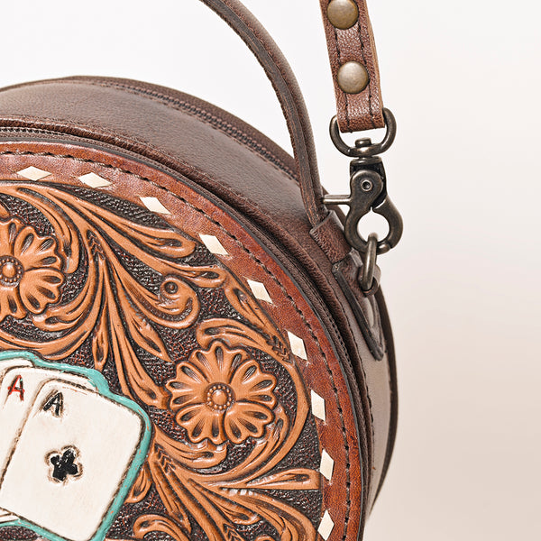 ADBG1270 American Darling Tooled Leather Canteen Bag -Playing Card Western Purse
