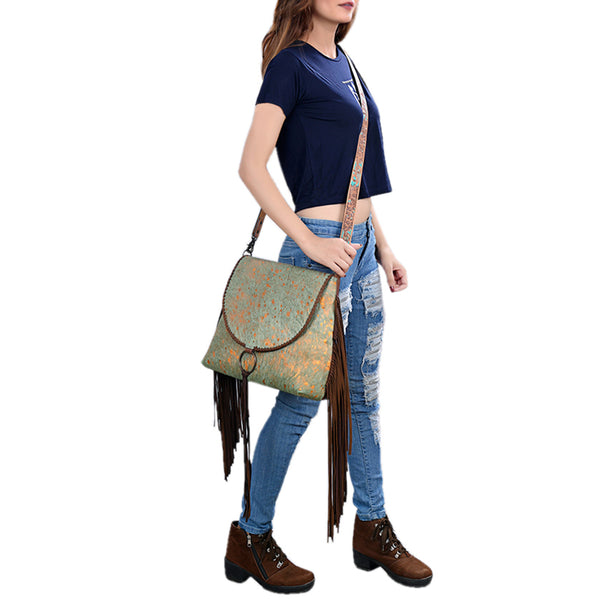 ADBG1273 American Darling Cowhide Fringe Crossbody -Tooled Leather Bag