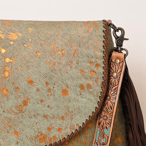 ADBG1273 American Darling Cowhide Fringe Crossbody -Tooled Leather Bag